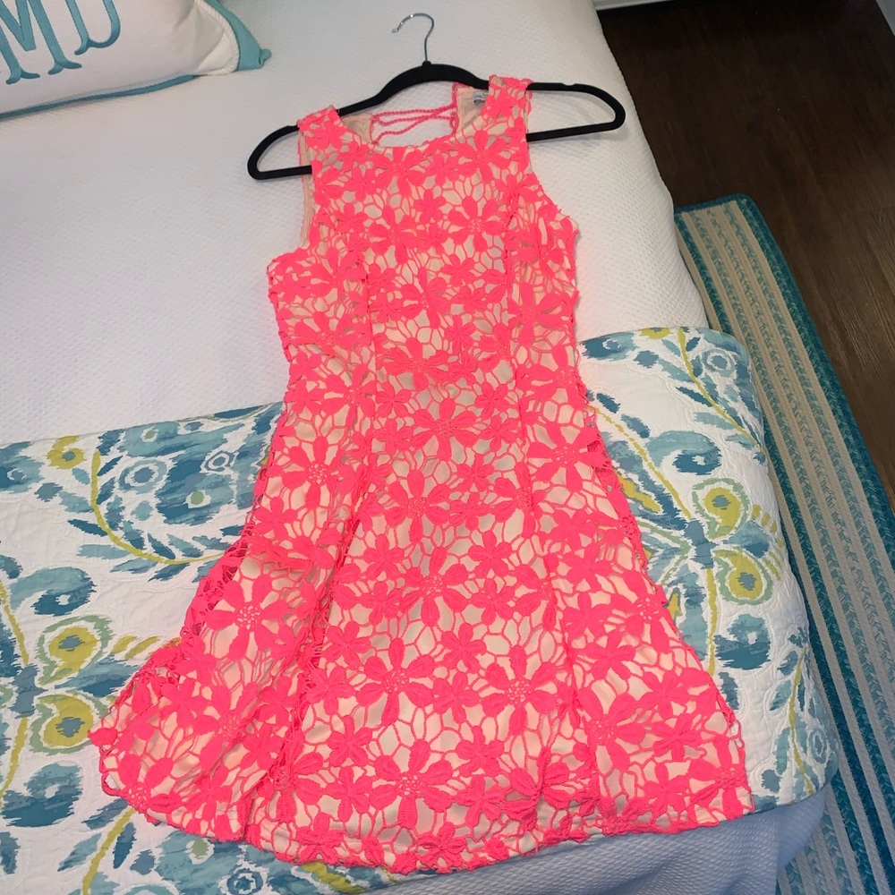 Hot pink Floral fit n flare dress